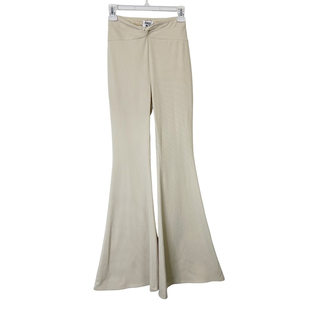 Princess Polly Pull On Twist Flare Pants‎ Women's Size 4 Cream Ribbed Knit